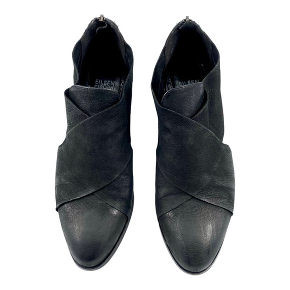 Eileen Fisher Black Cluster Crisscross Leather ankle boots 7.5 US steampunk boho - Picture 3 of 11